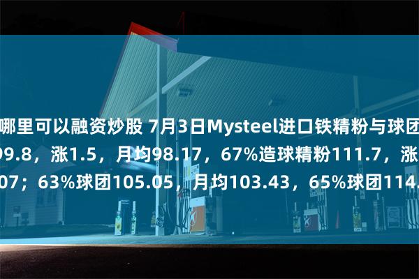 哪里可以融资炒股 7月3日Mysteel进口铁精粉与球团价格：65%烧结精粉99.8，涨1.5，月均98.17，67%造球精粉111.7，涨1.5，月均110.07；63%球团105.05，月均103.43，65%球团114.75，月均113.13。（单位：美元/干吨）