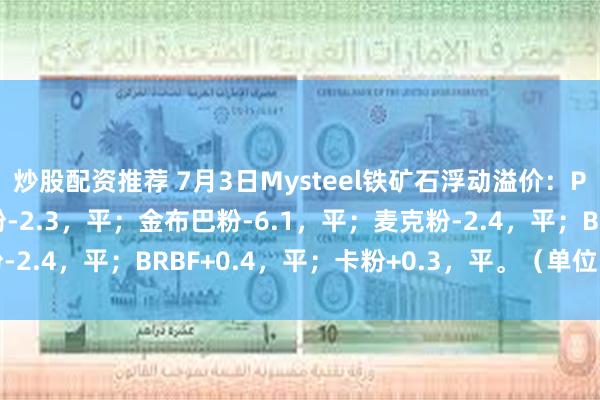 炒股配资推荐 7月3日Mysteel铁矿石浮动溢价：PB粉+0.8，平；纽曼粉-2.3，平；金布巴粉-6.1，平；麦克粉-2.4，平；BRBF+0.4，平；卡粉+0.3，平。（单位：美元/干吨）
